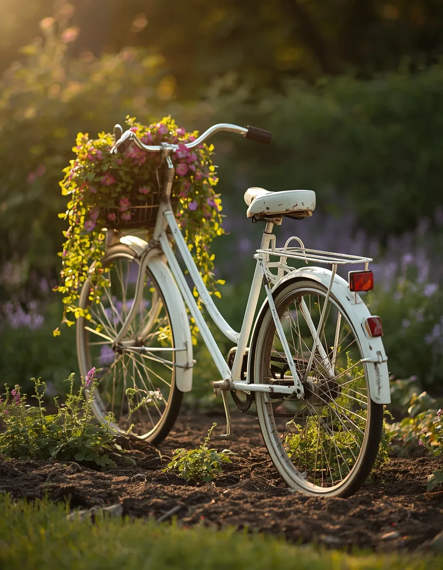 Repurposed bike flower rack idea