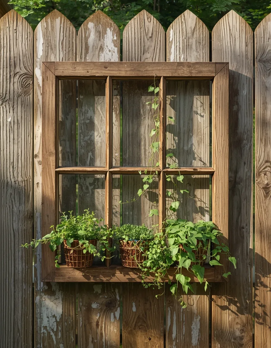 Window frame wall display with planters