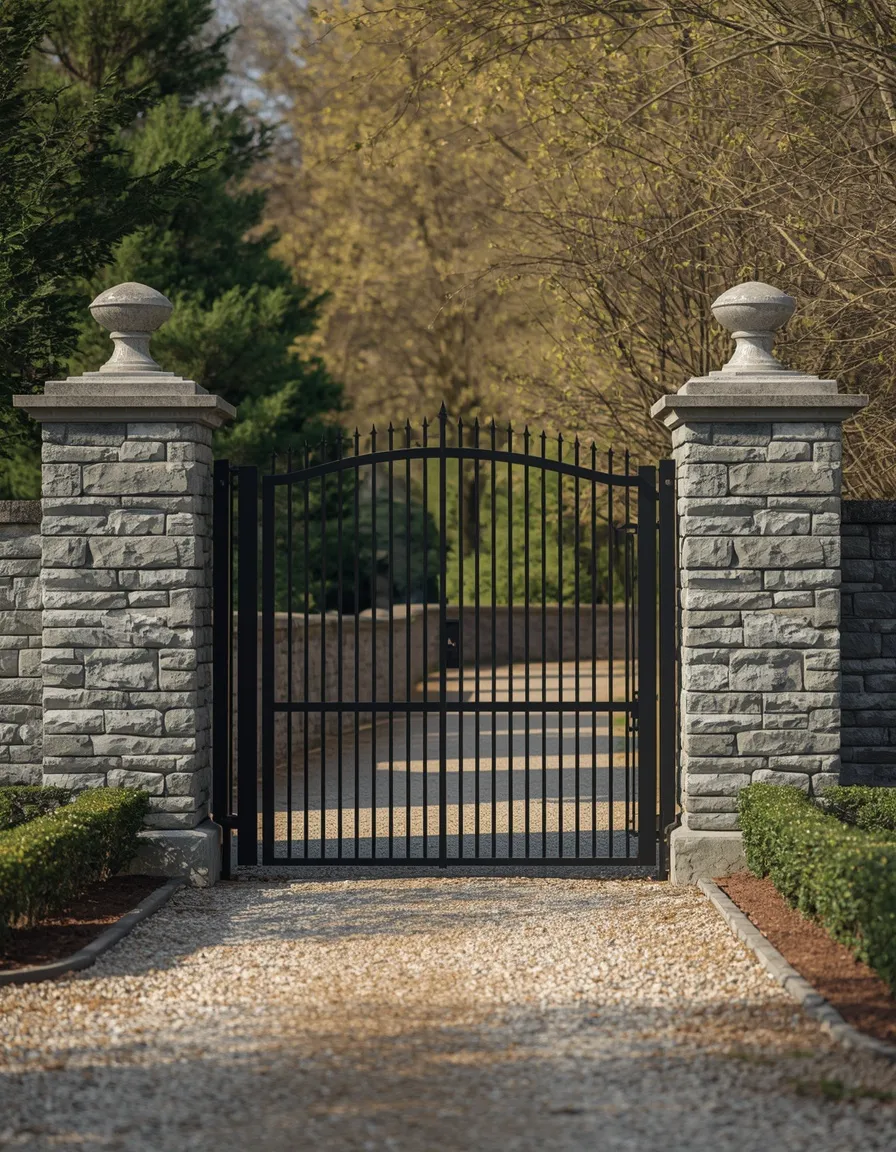 Stone pillar garden gate entrance idea