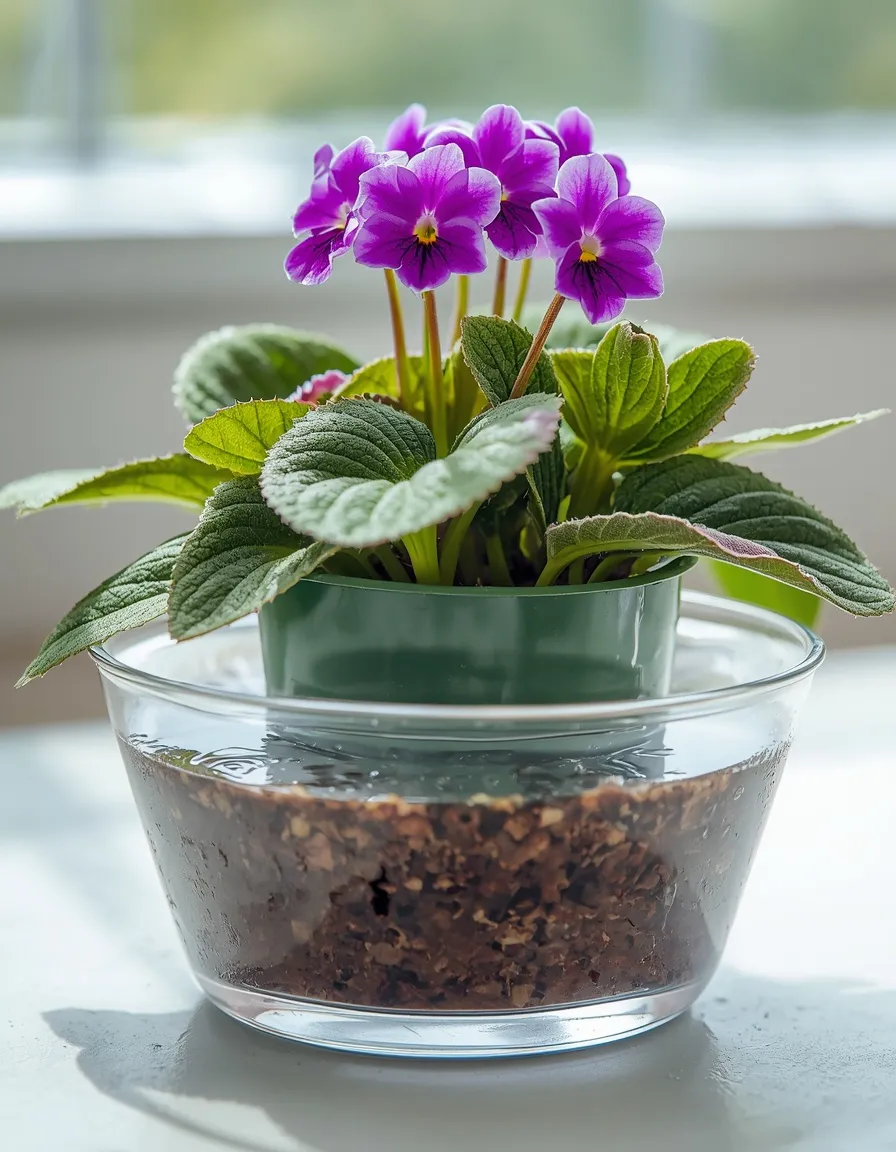 African violet being bottom watered