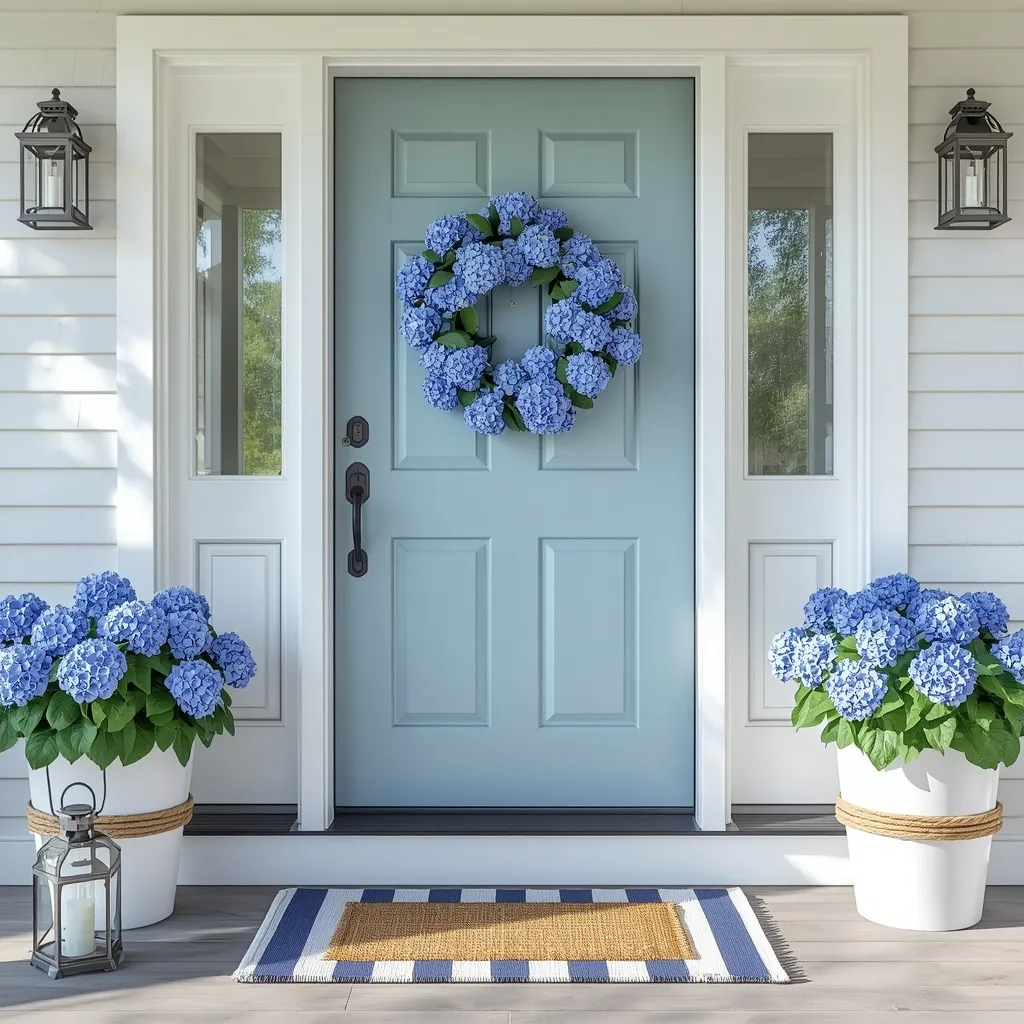 Coastal blue and white summer door