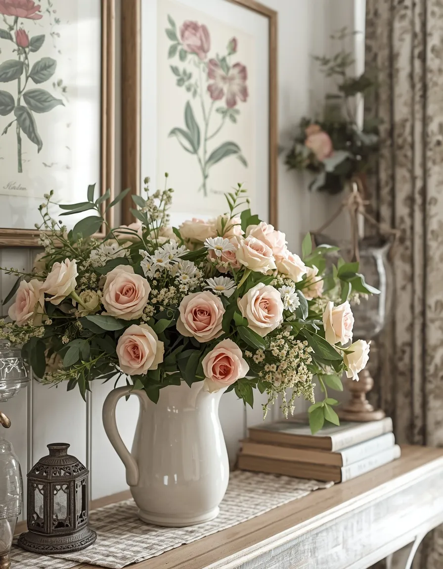 Cottage floral console summer entryway