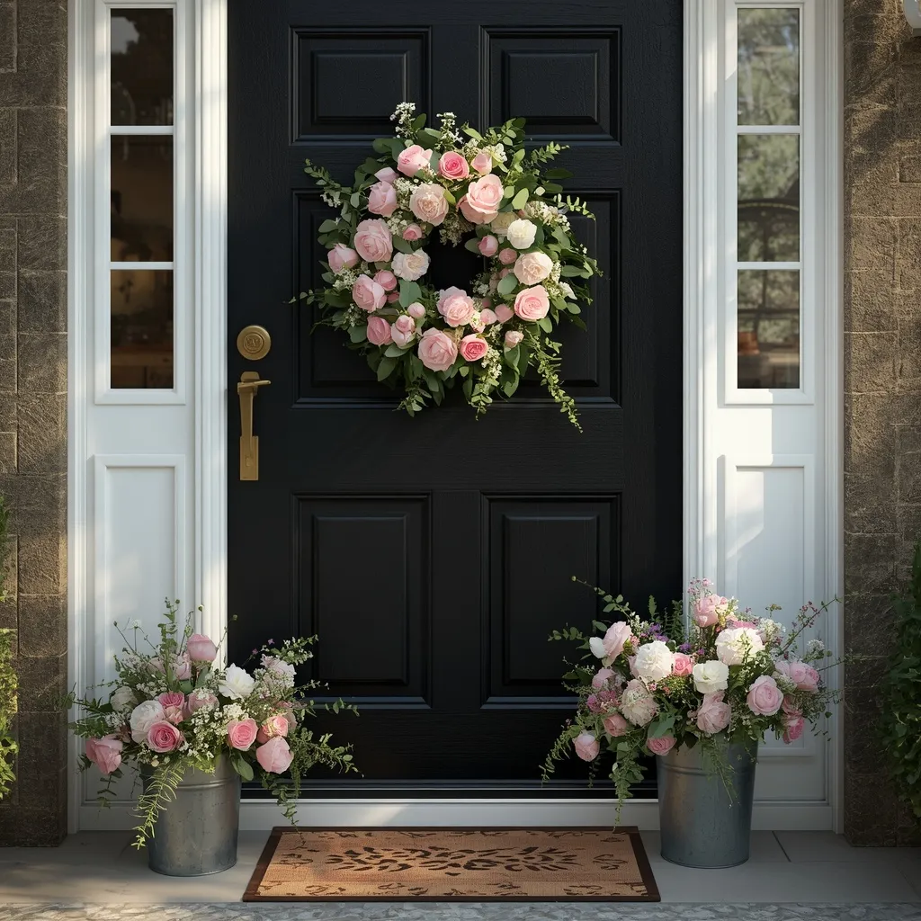 Cottage floral wreath black front door