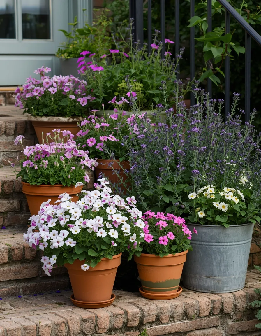 Cottage garden flower summer front steps