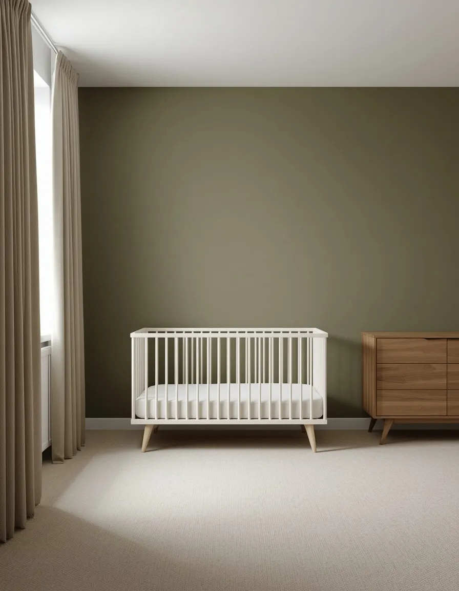 Olive green minimalist nursery
