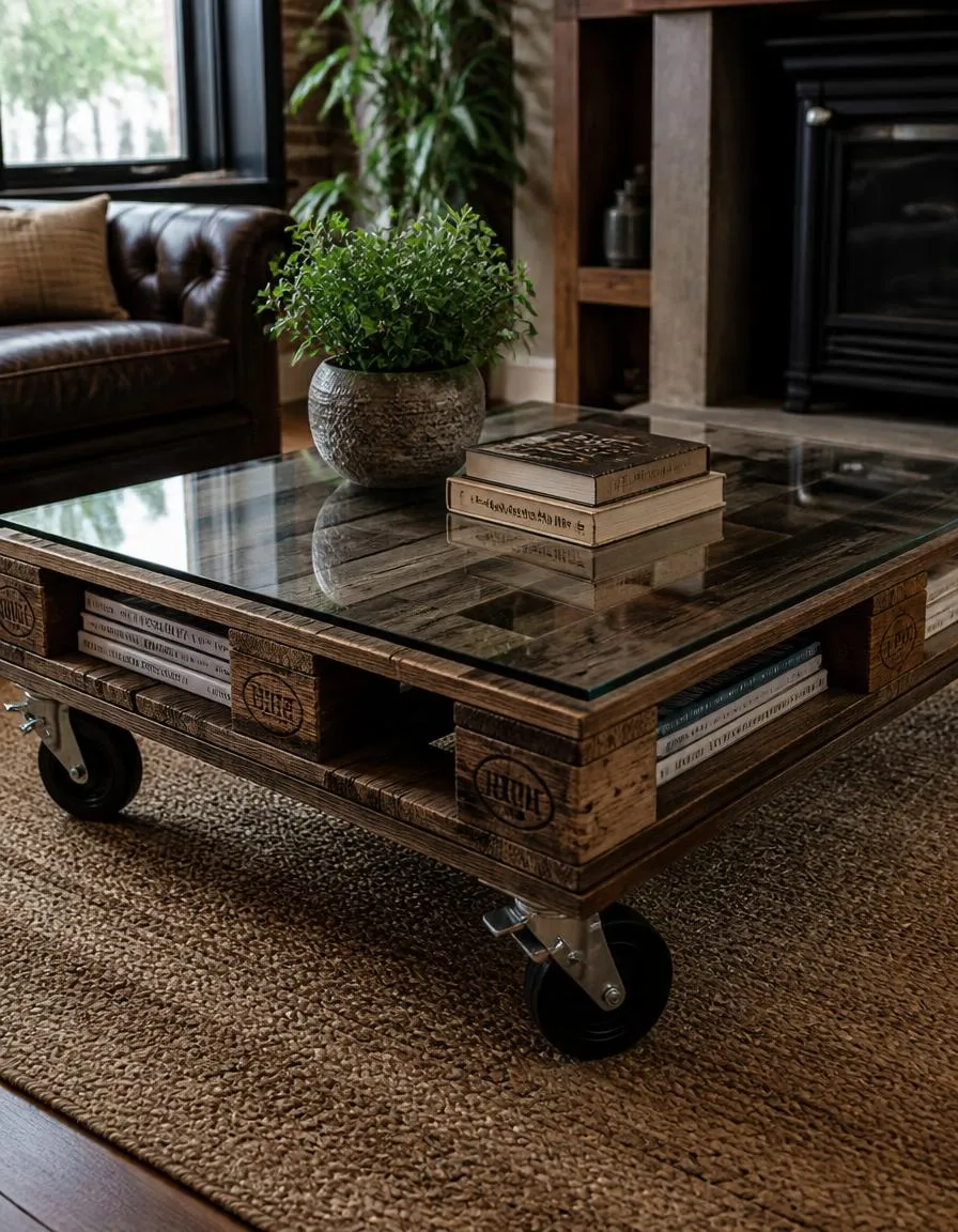 Pallet coffee table with glass top