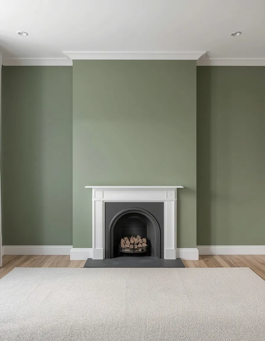 Sage green fireplace accent wall