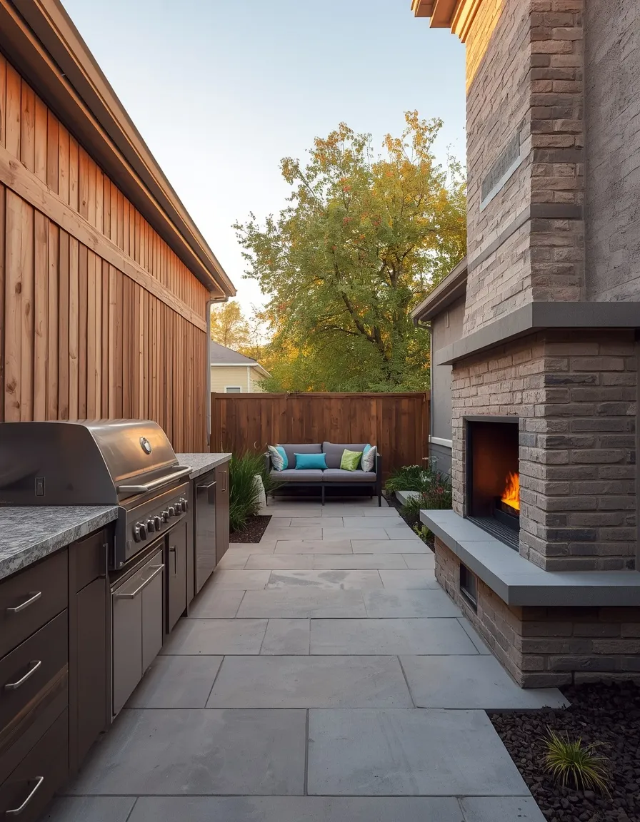 Small backyard outdoor kitchen and fire