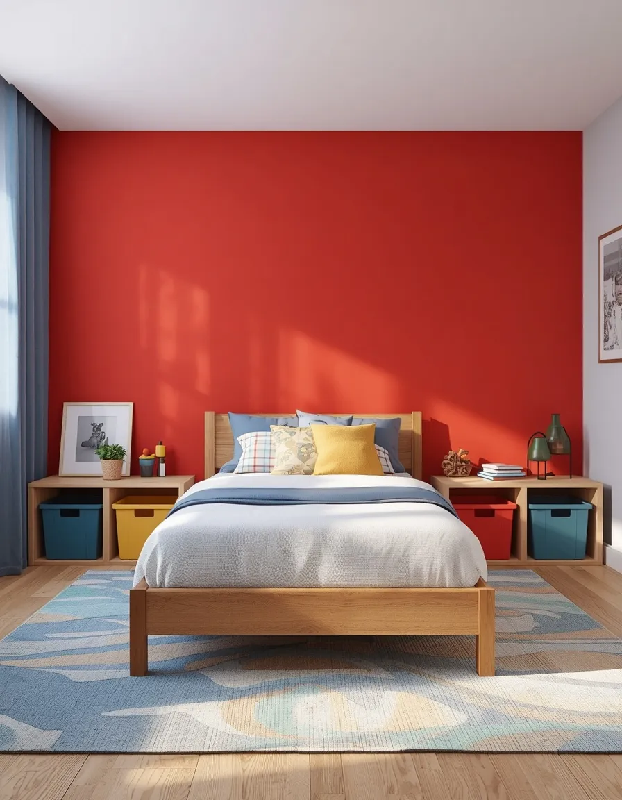 Toddler boy room with red wall
