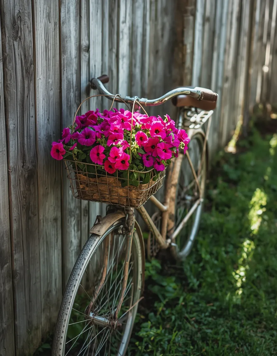 Vintage bicycle flower display garden junk idea