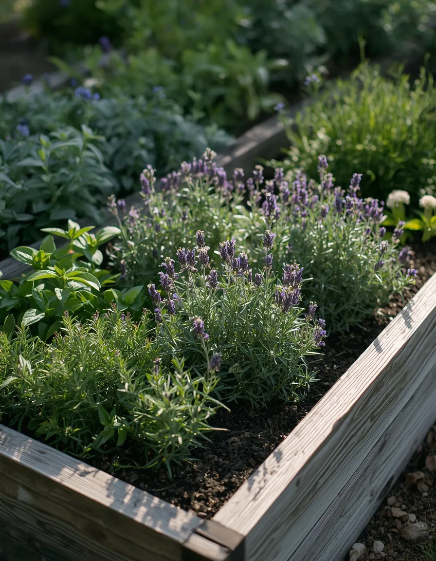 Witchy herb garden with sage and lavender