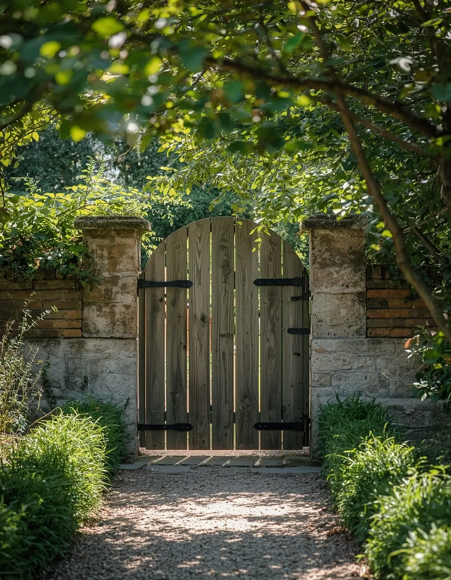 Arched wooden cottage garden gate design