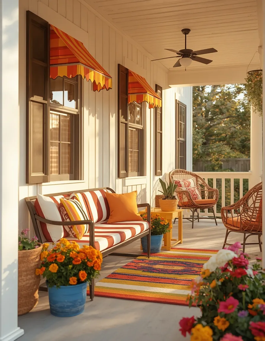 Colorful striped summer front porch