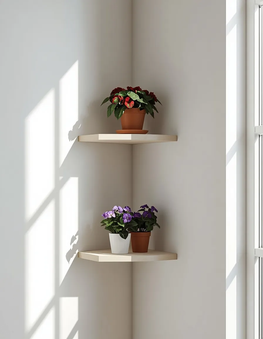 Corner window flower rack shelf idea