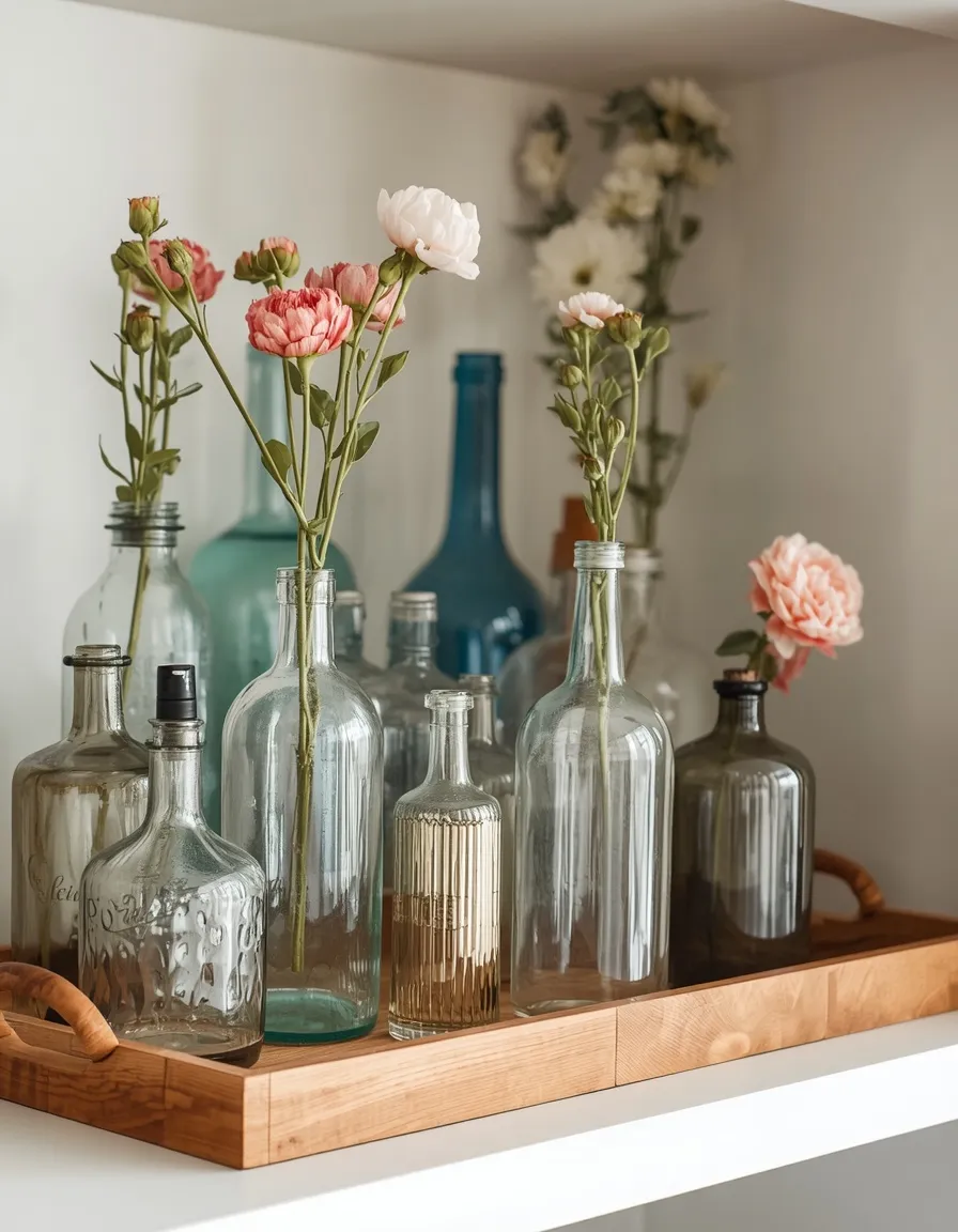 Thrifted vase collection summer display