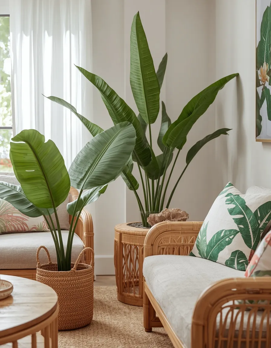 Tropical palm summer decor with monstera
