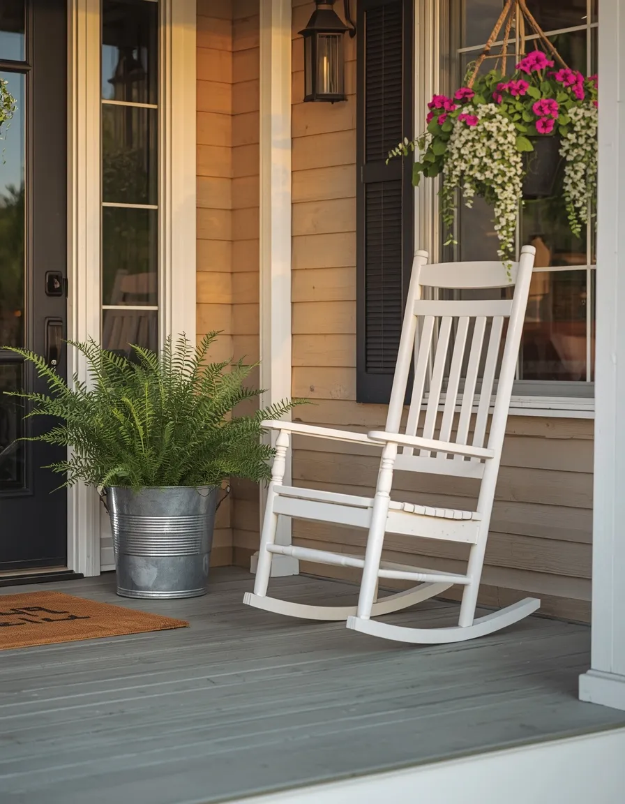 Welcoming farmhouse summer front porch