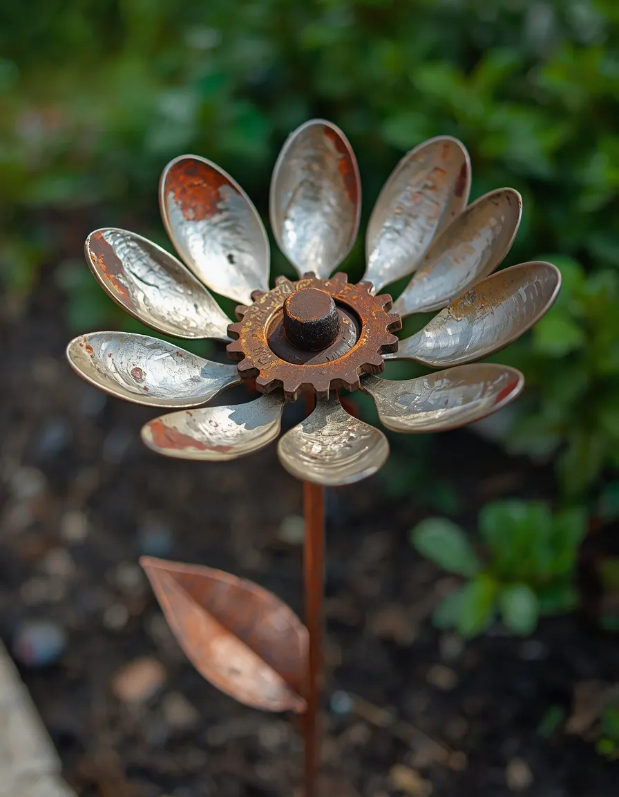 Scrap metal flower garden art stake