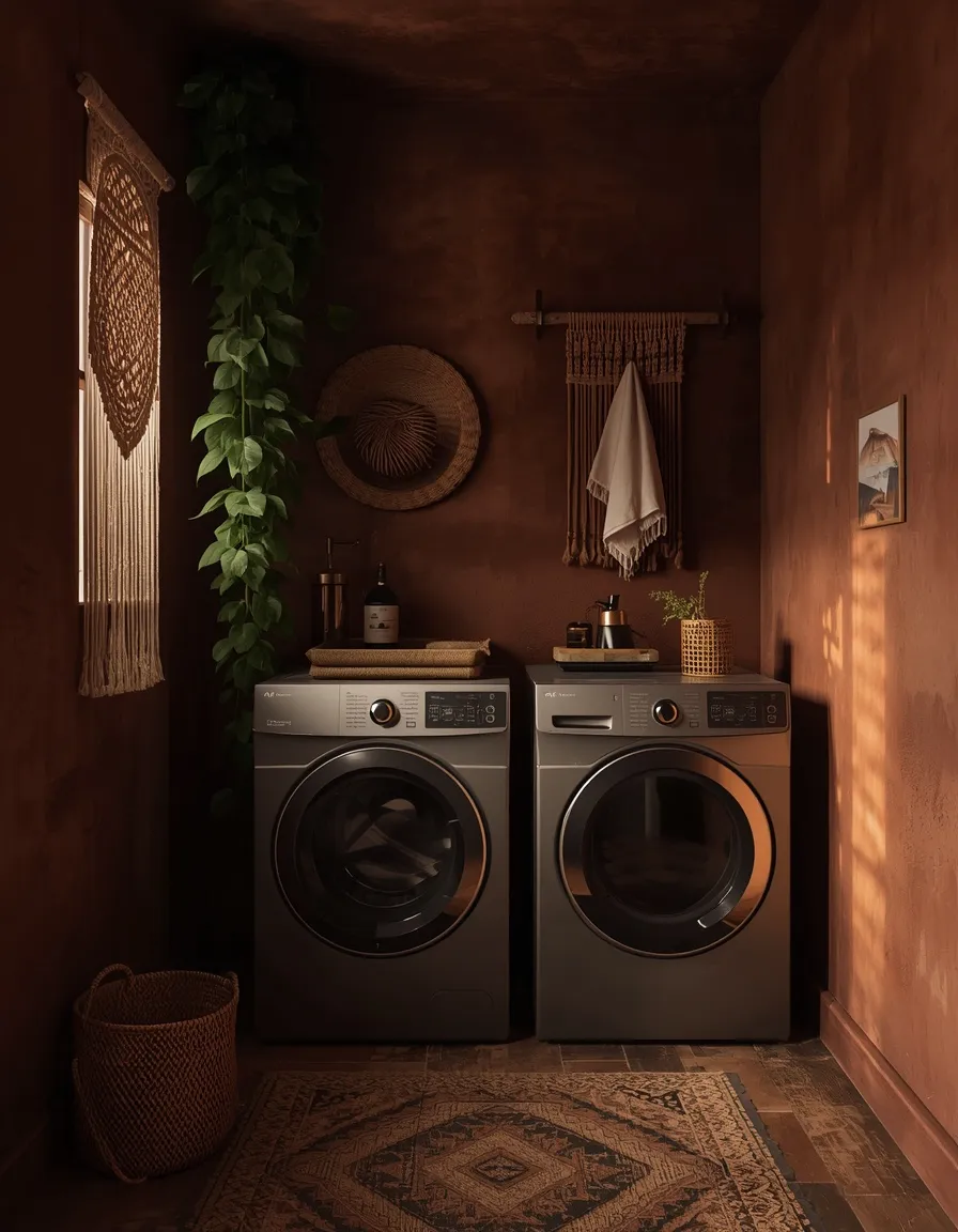 Dark boho laundry room