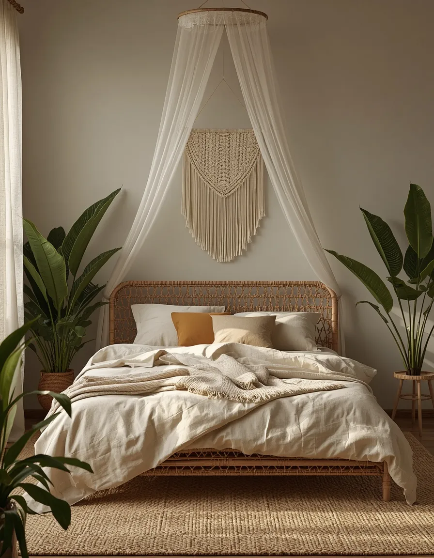 Dreamy bohemian tropical bedroom