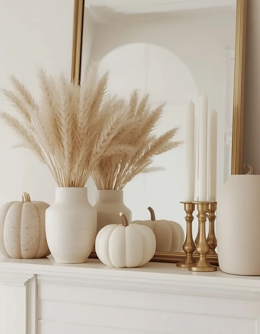 Elegant neutral fall mantel with velvet