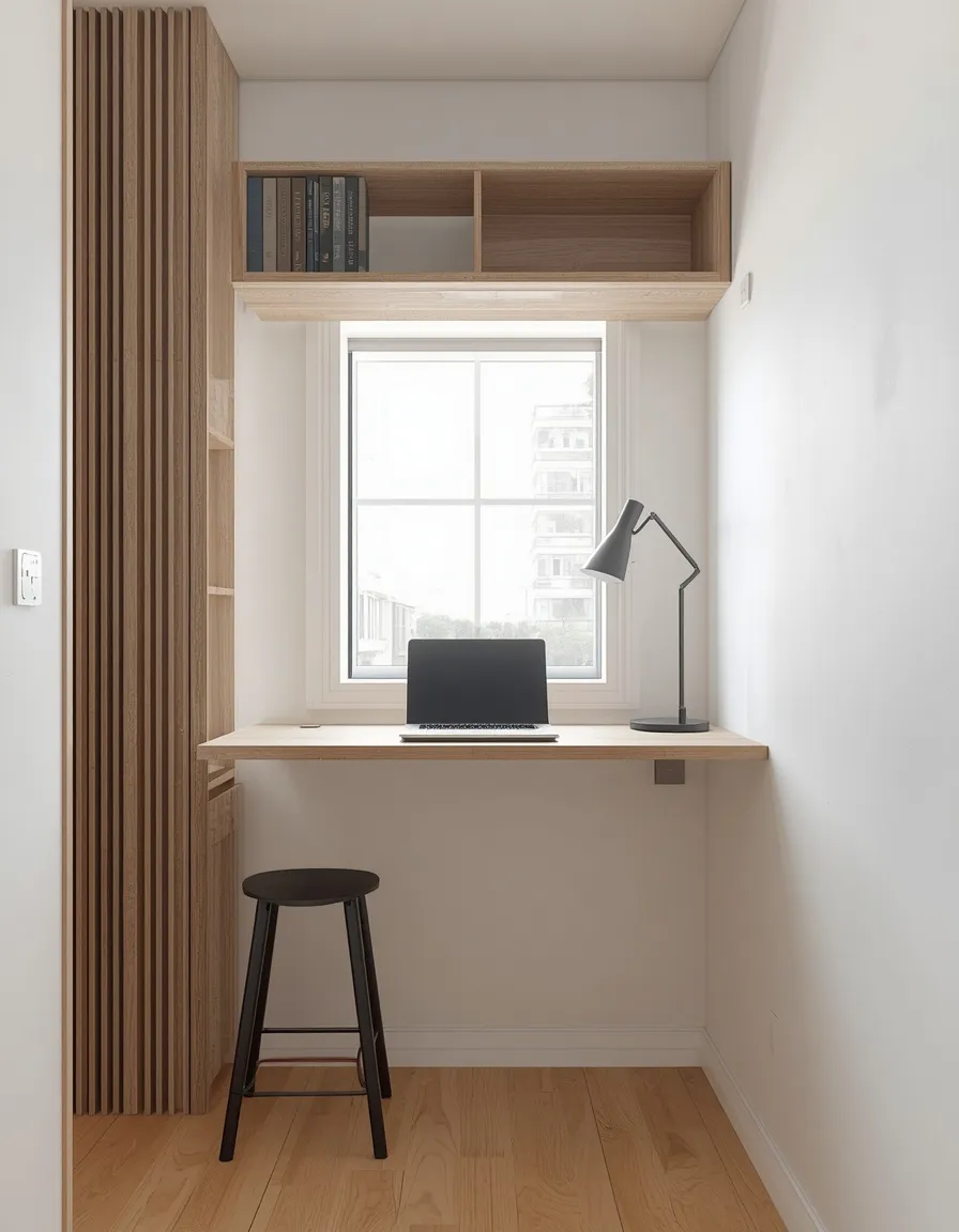 Floating desk beneath a window