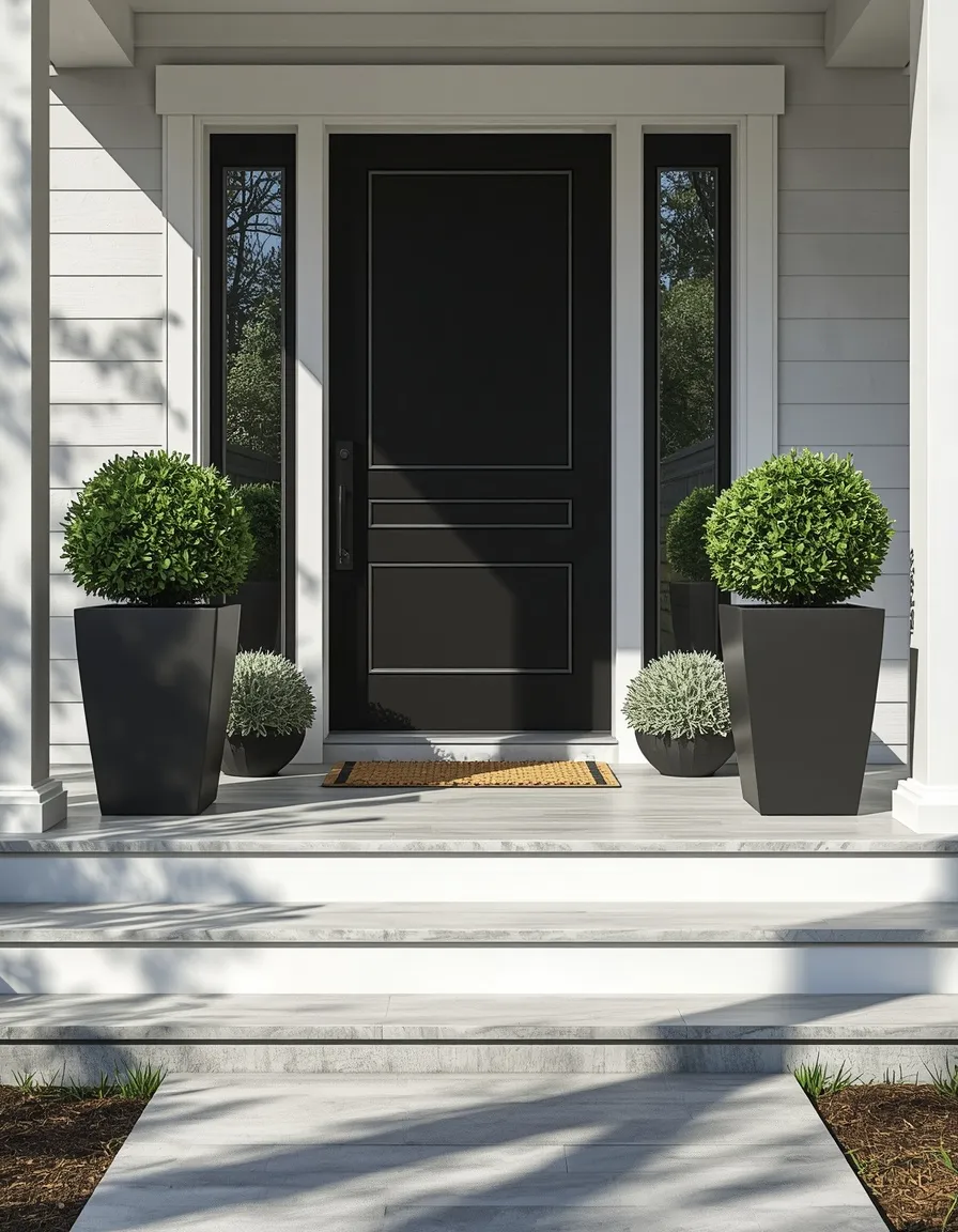 Modern minimalist green summer front steps