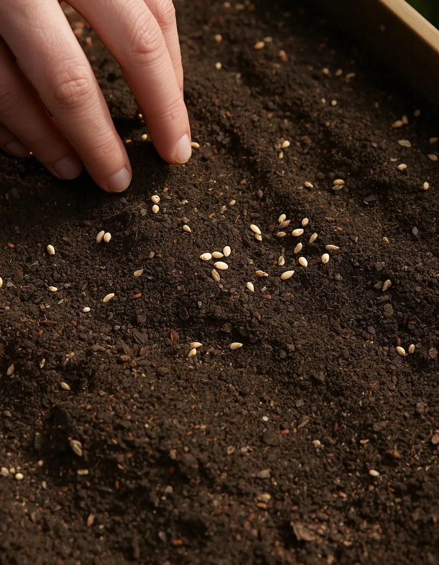 Sowing carrot seeds in a container
