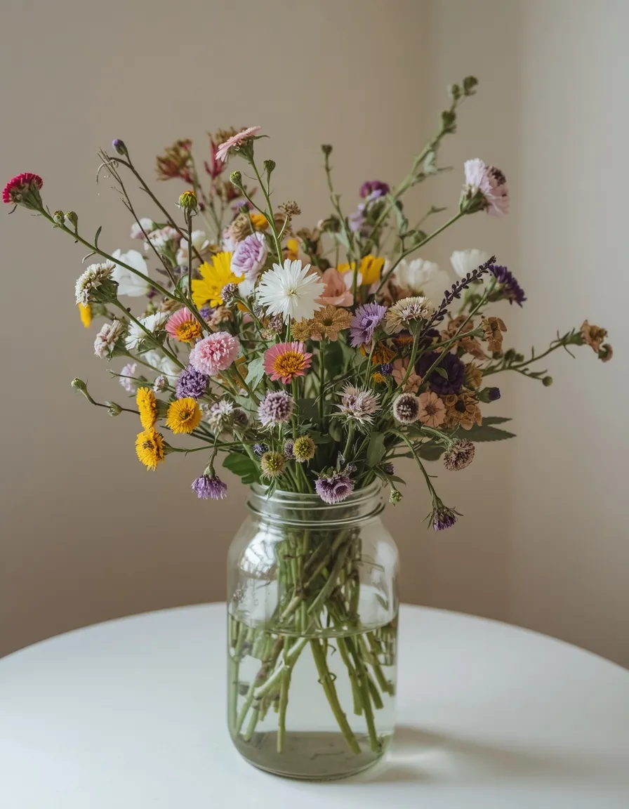 Free garden flower arrangement in a jar