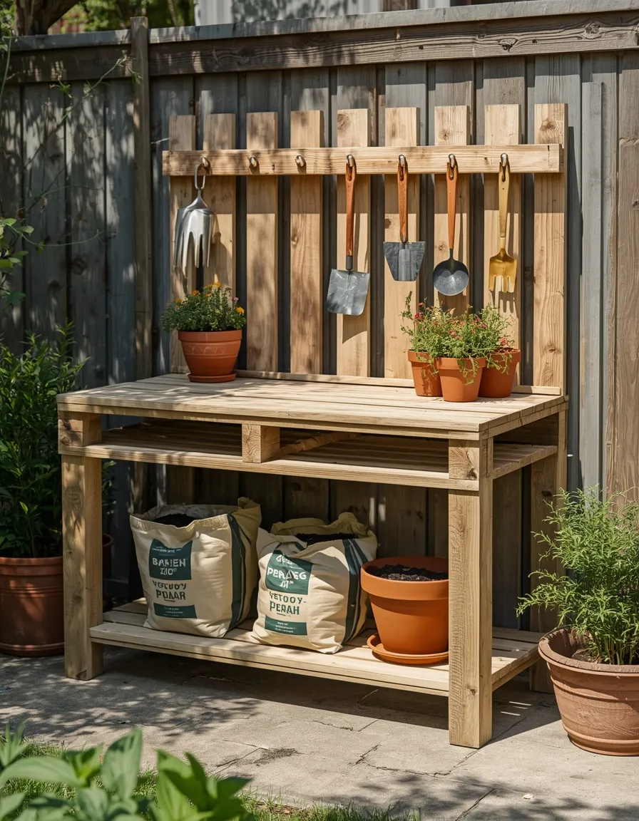 Pallet potting bench garden table