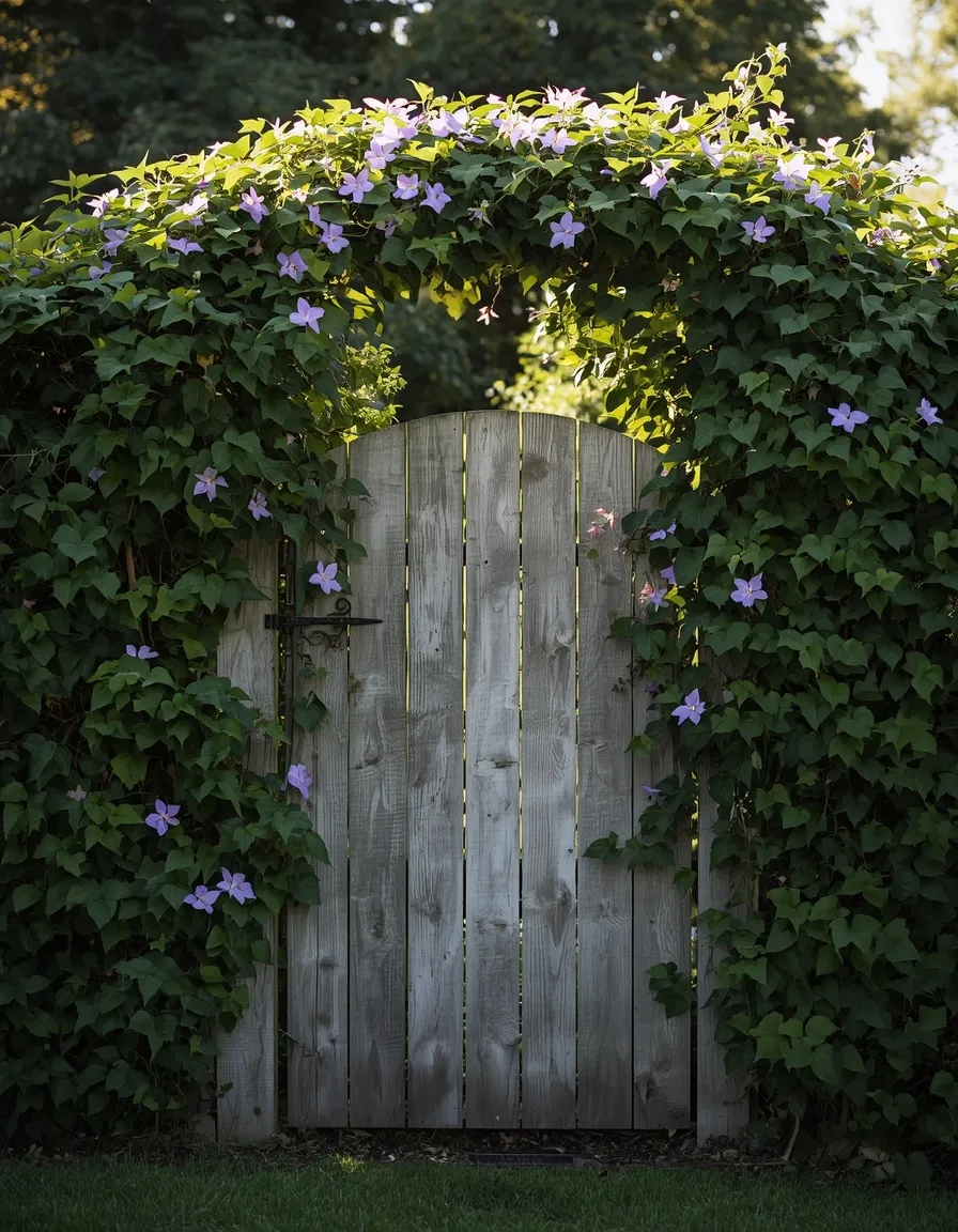 Vine-covered living garden gate idea
