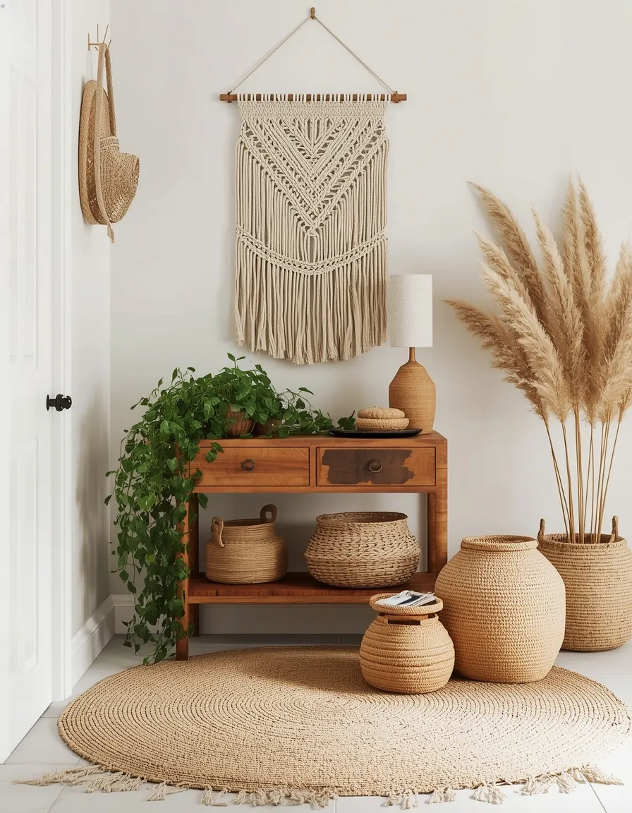 Boho woven natural summer entryway