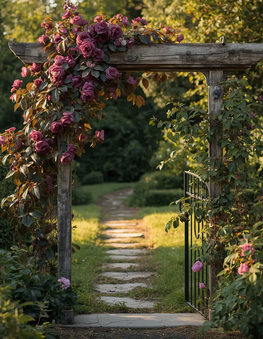 Climbing vines on a witchy garden trellis