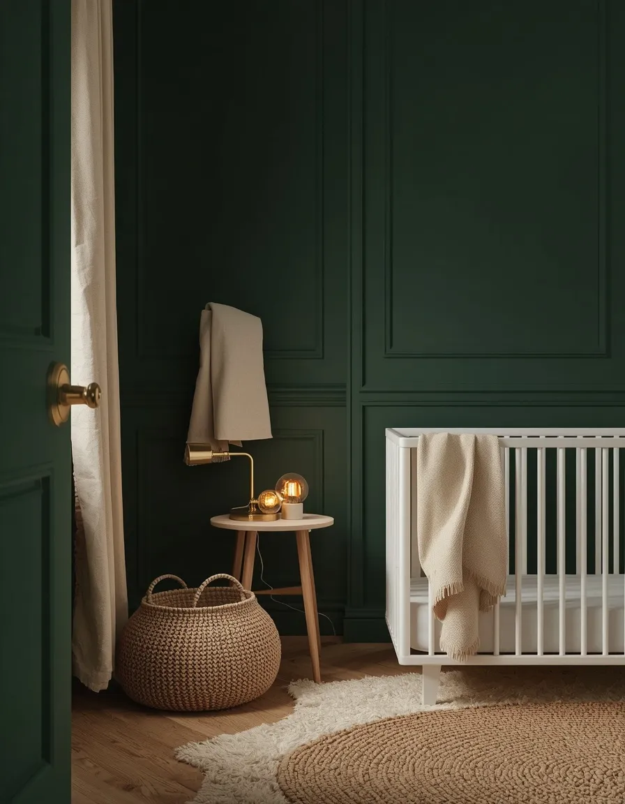 Deep forest green cozy nursery