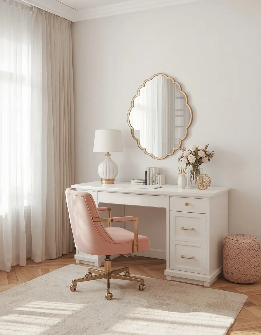 Soft feminine white home office