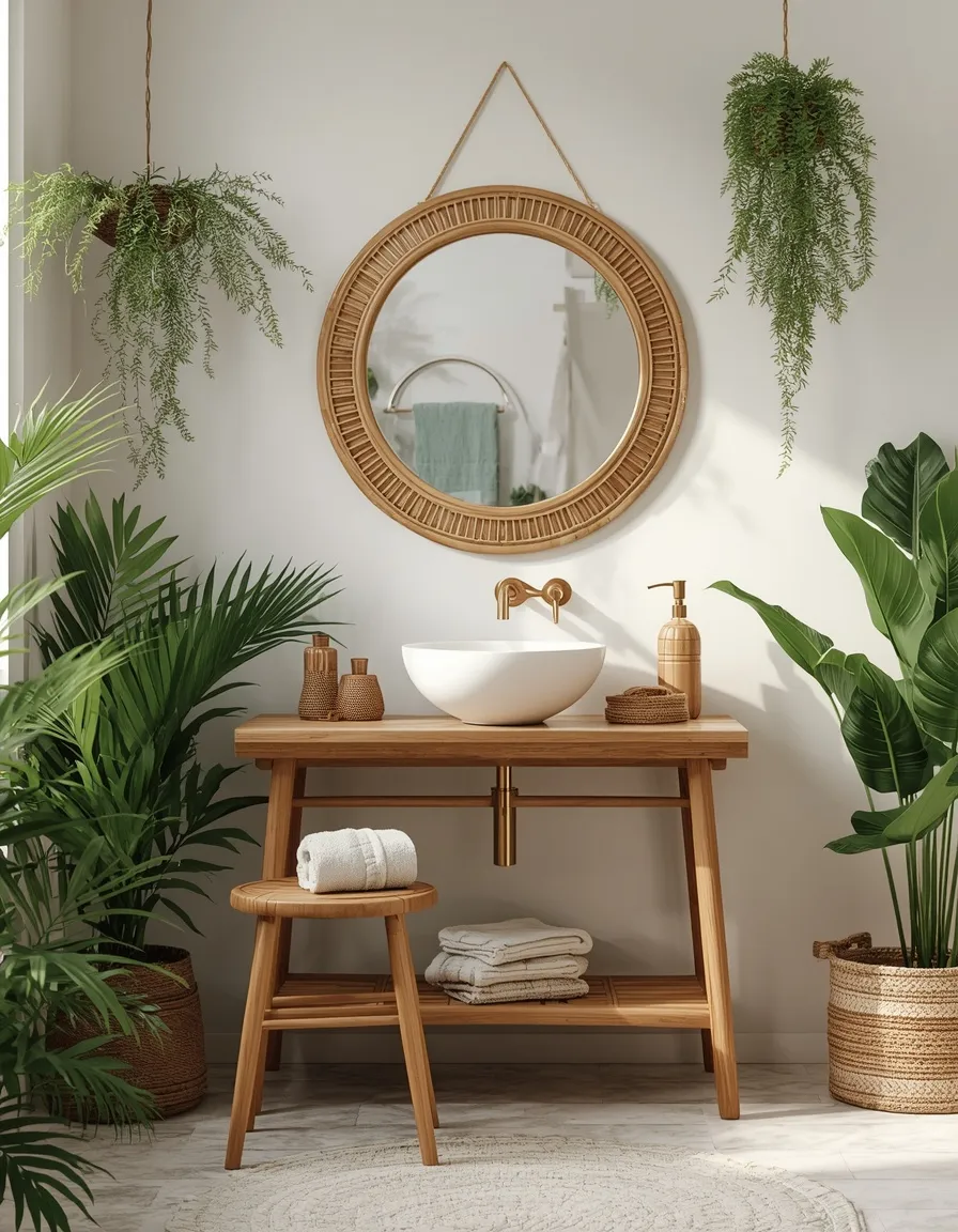 Spa-like bohemian tropical bathroom