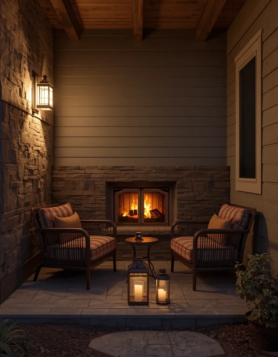 Two-chair fireside nook in small yard