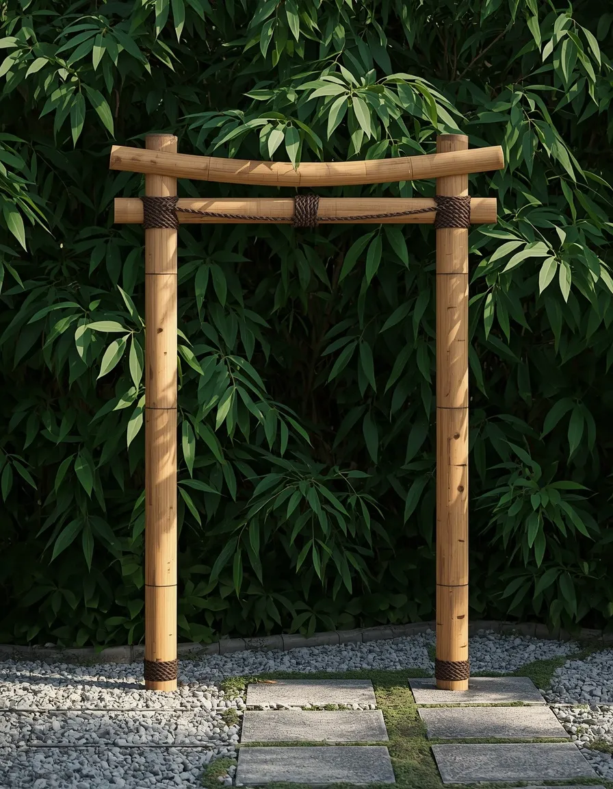 Bamboo moon gate in zen garden