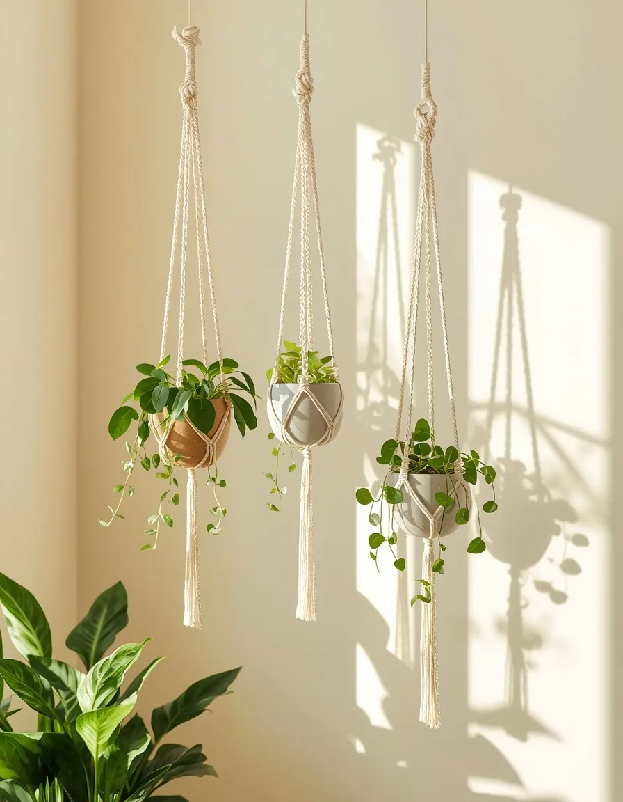 Macrame hanging flower rack idea indoors