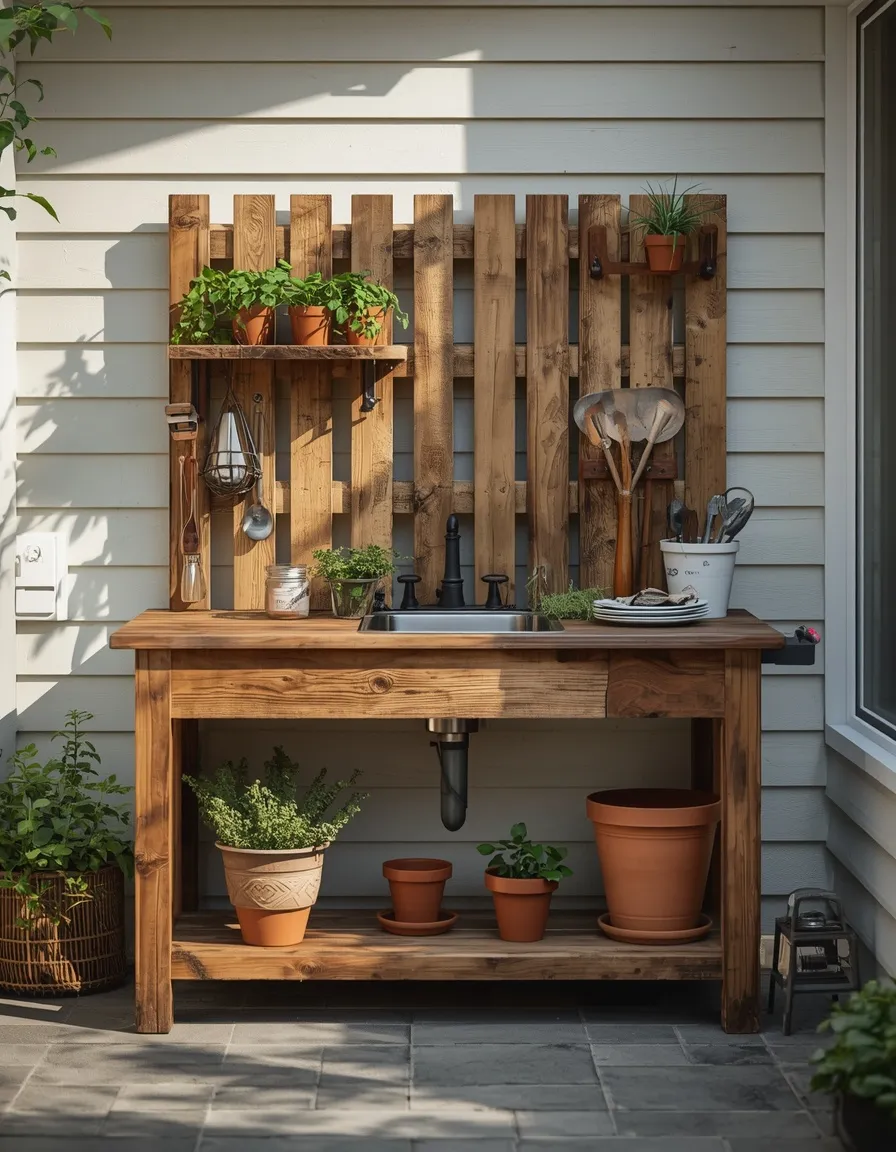 Pallet garden table with sink
