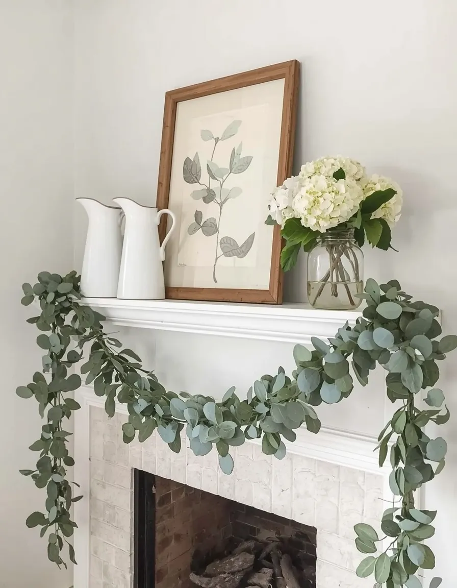 Rustic farmhouse summer mantel decor