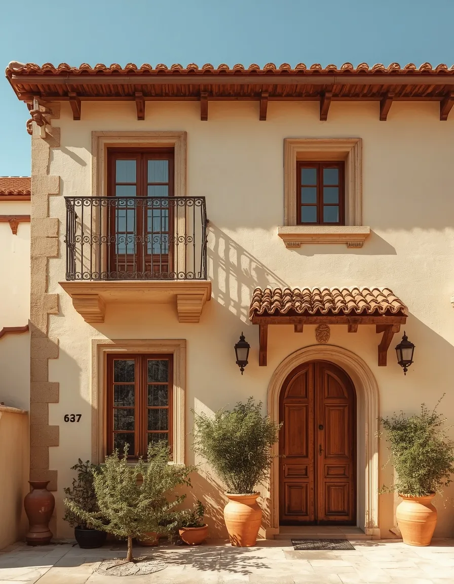Stucco house with a brown roof