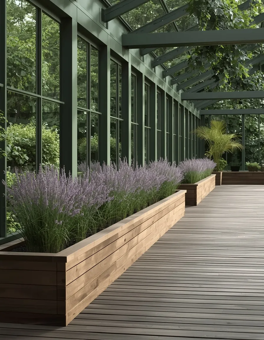 Deck bench with built-in planters