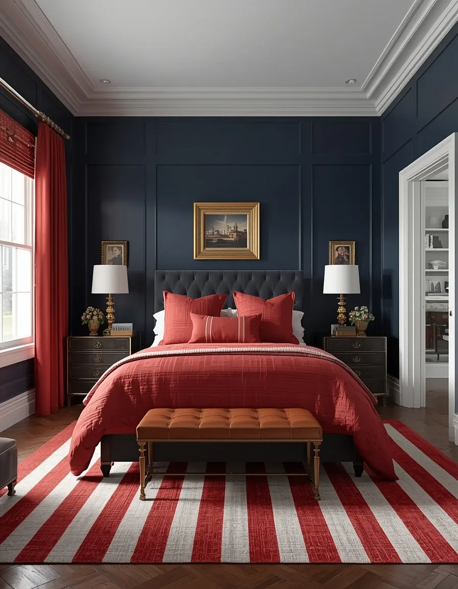 Red navy and white boys room