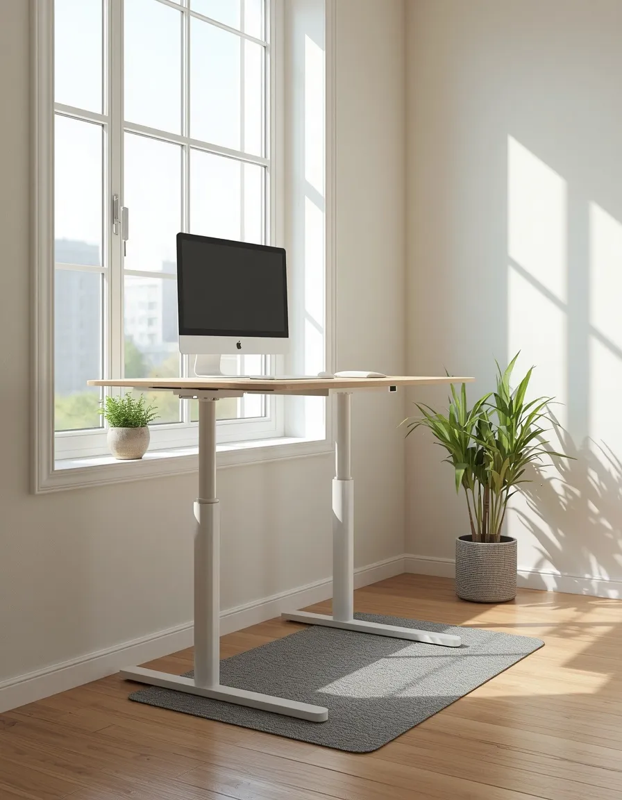 Standing desk at a bright window