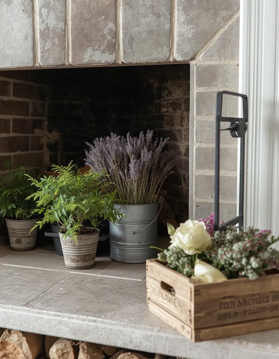 Farmhouse summer fireplace styling