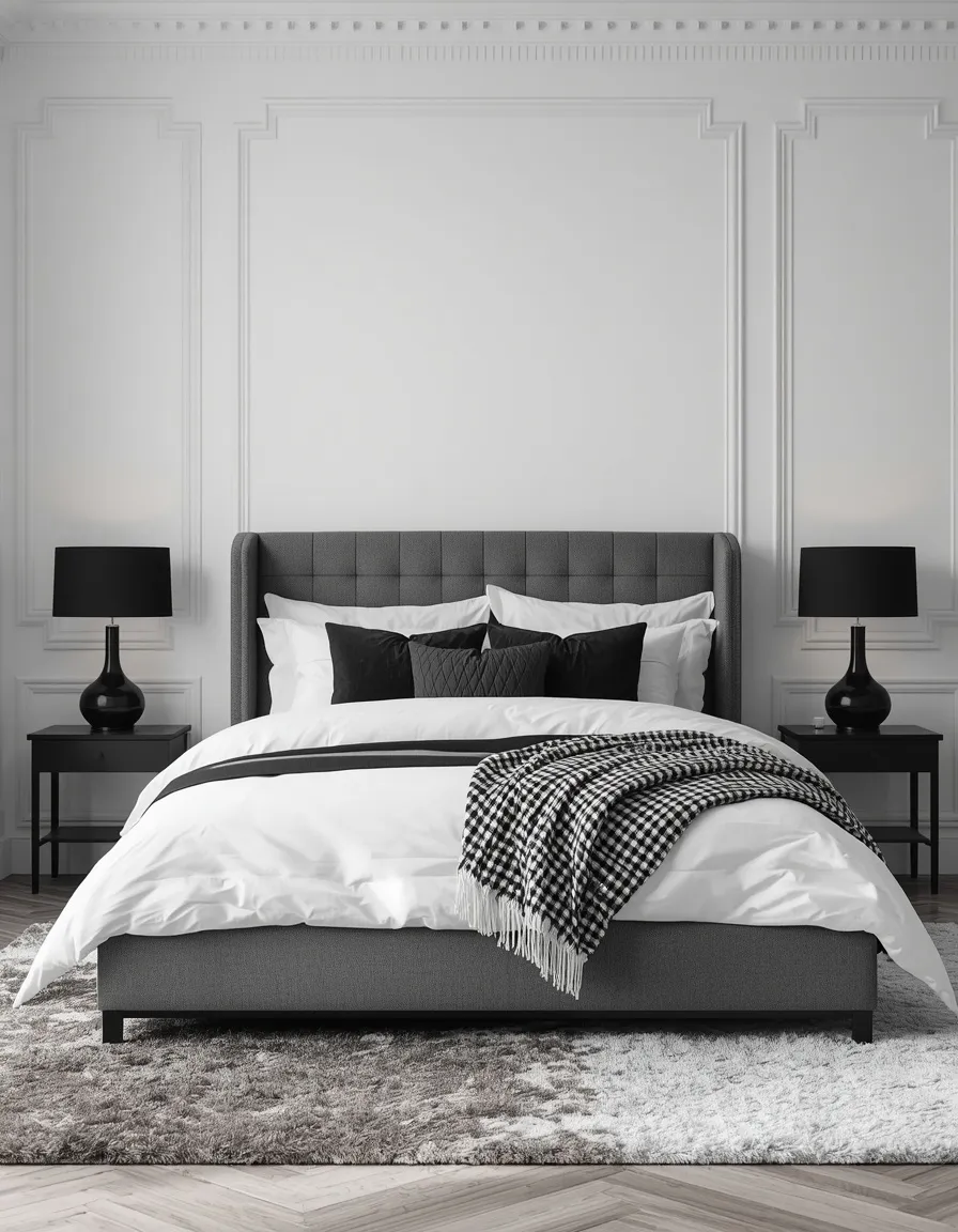 Black white and grey bedroom