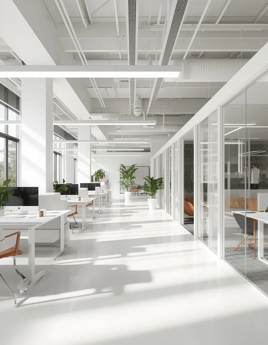 Bright white open-plan corporate office