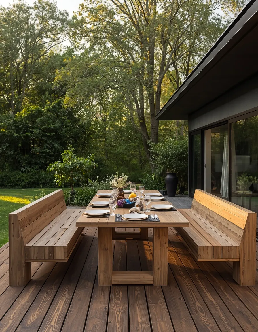 Deck bench seating with dining table