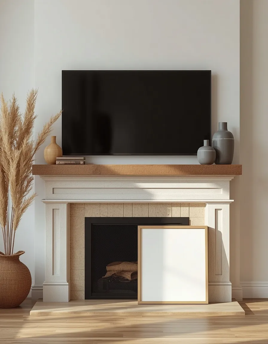 Fall mantel styled with a TV above